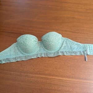 Aerie Blue Green Teal strapless lace bra